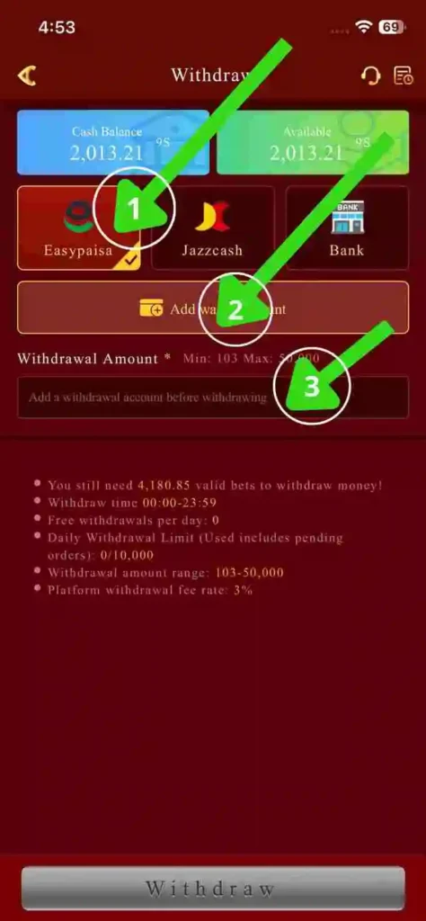 Y 71 Game Withdraw
